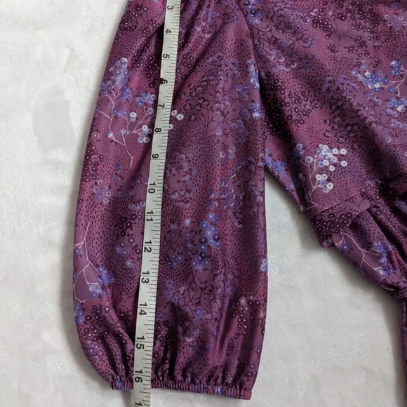 Vintage 70's Purple Flowy Floral Bib Cottage Core Midi Amy-Deb Dress Made in USA - Picture 12 of 16